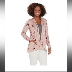 LOGO by Lori Goldstein Printed Cotton Cardigan with Pleats S